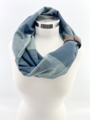 Olive & Navy Lg Buffalo Check Eternity Scarf with a Leather Cuff