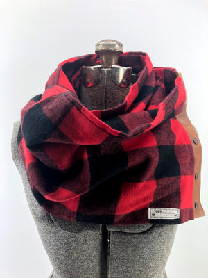 Black & Red Buffalo Check Multi Snap Scarf with Leather Snaps