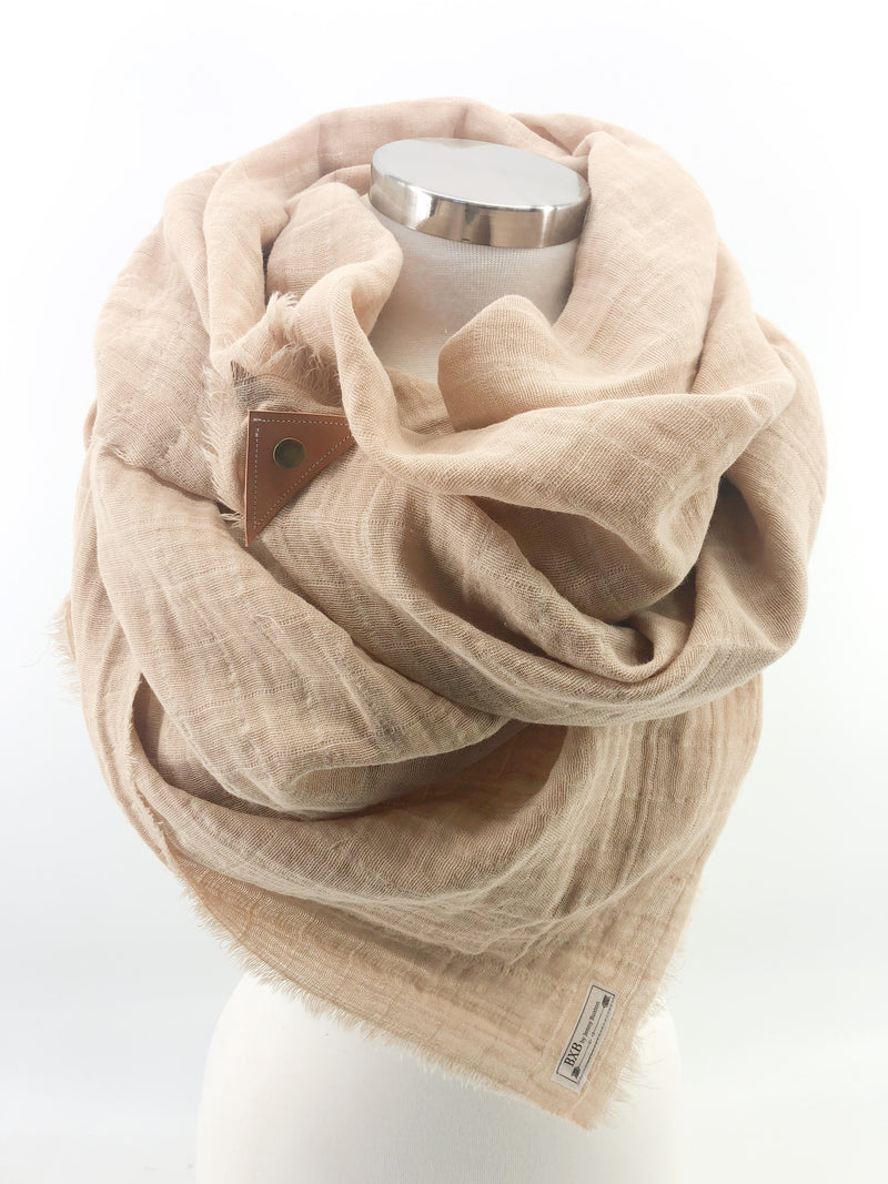 Sand Gauze Blanket Scarf with Leather Detail