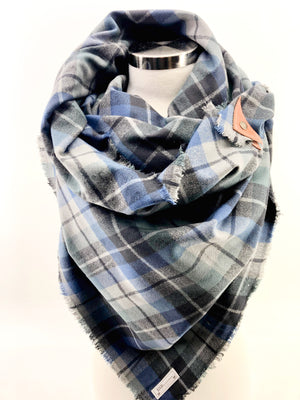 Shadow Plaid Blanket Scarf with Leather Detail