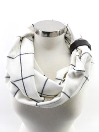White & Black Windowpane Eternity Scarf with a Leather Cuff