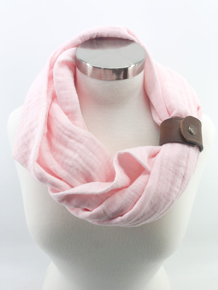 Blush Ballet Pink Gauze Eternity Scarf with a Leather Cuff