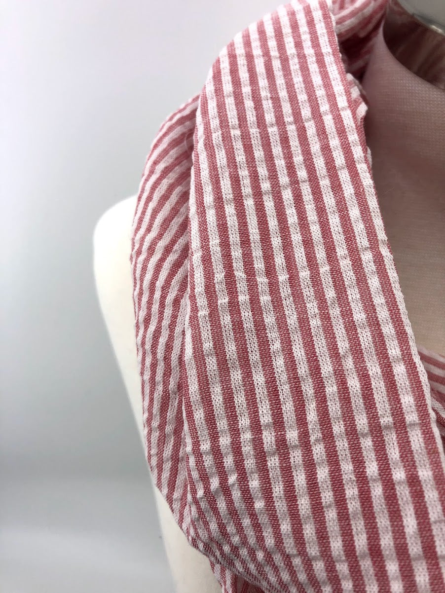 Bermuda Red Seersucker Eternity Scarf with a Leather Cuff