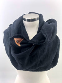 Black Gauze Blanket Scarf with Leather Detail