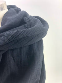 Black Gauze Blanket Scarf with Leather Detail