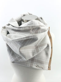 Bone Plaid Multi Snap Scarf with Leather Snaps