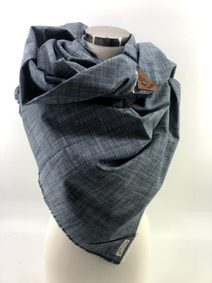 Chambray Blanket Scarf with Leather Detail