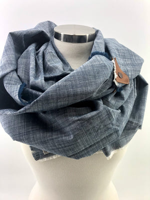 Chambray Blanket Scarf with Leather Detail