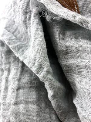 Gray Gauze Blanket Scarf with Leather Detail