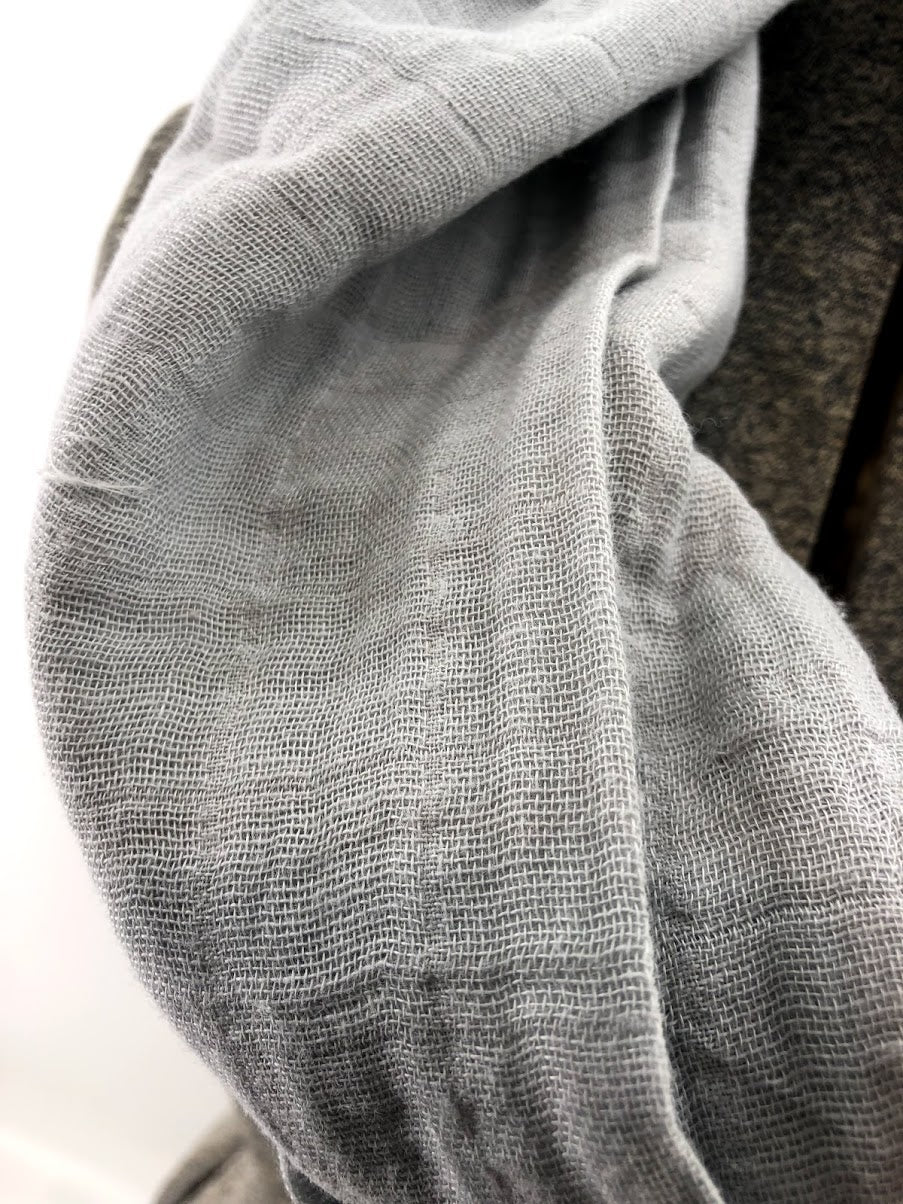Gray Gauze Eternity Scarf with a Leather Cuff