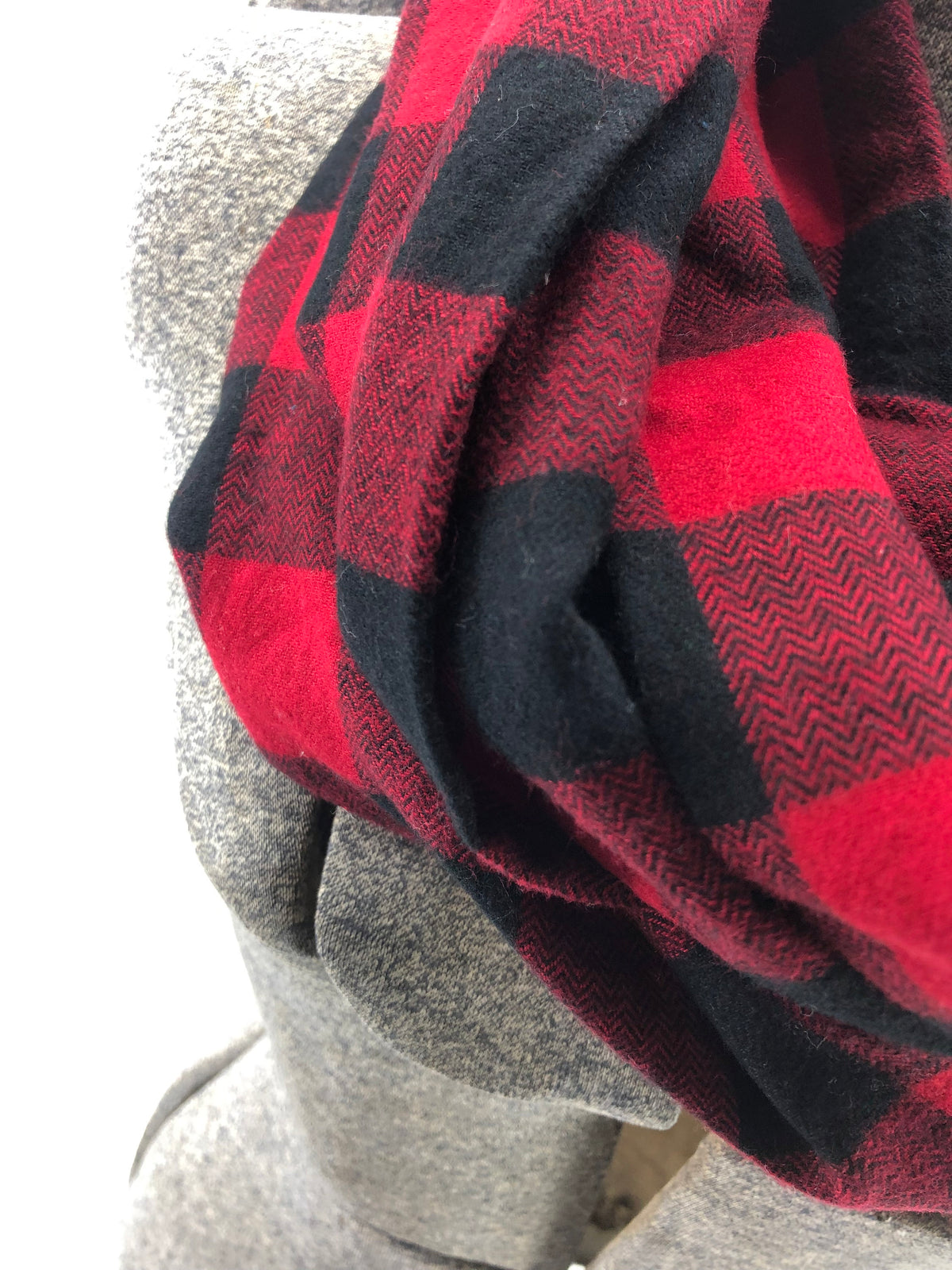 Black & Red Buffalo Check Eternity Scarf with a Leather Cuff