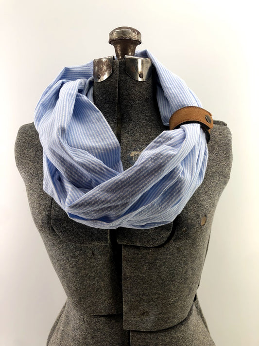 Light Blue Seersucker Eternity Scarf with a Leather Cuff