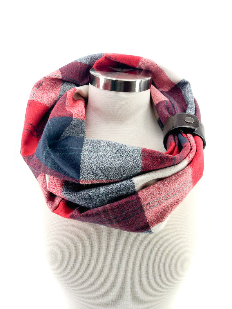 New England Football Plaid Eternity Scarf with a Leather Cuff