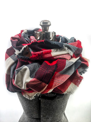 New England Football Plaid Blanket Scarf with Leather Detail