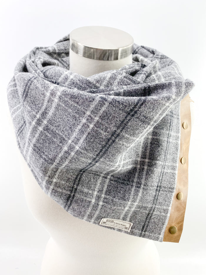 Pepper Plaid Multi Snap Scarf with Leather Snaps