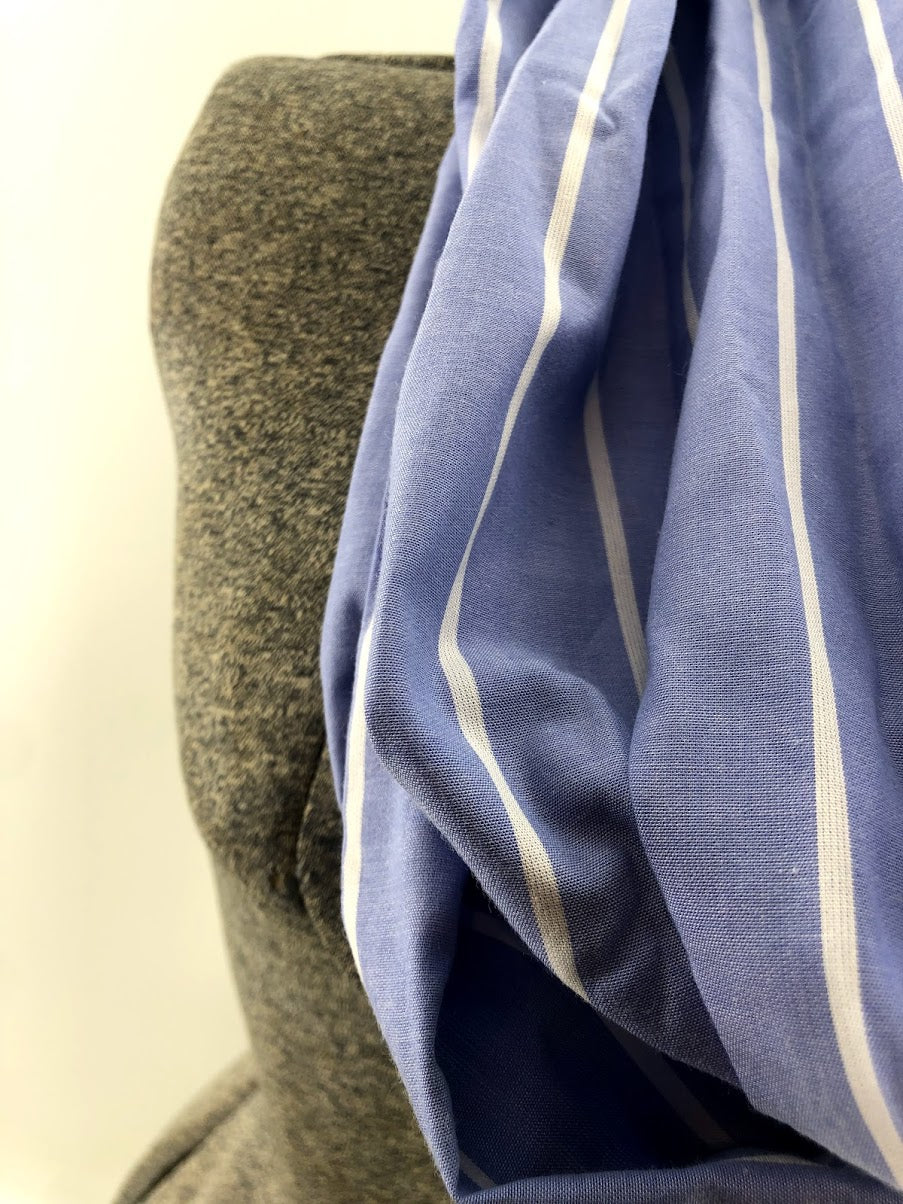 Sky Blue & White Thin Stripe Eternity Scarf with a Leather Cuff