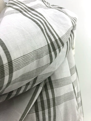 Olive & White Plaid Blanket Scarf with Leather Detail