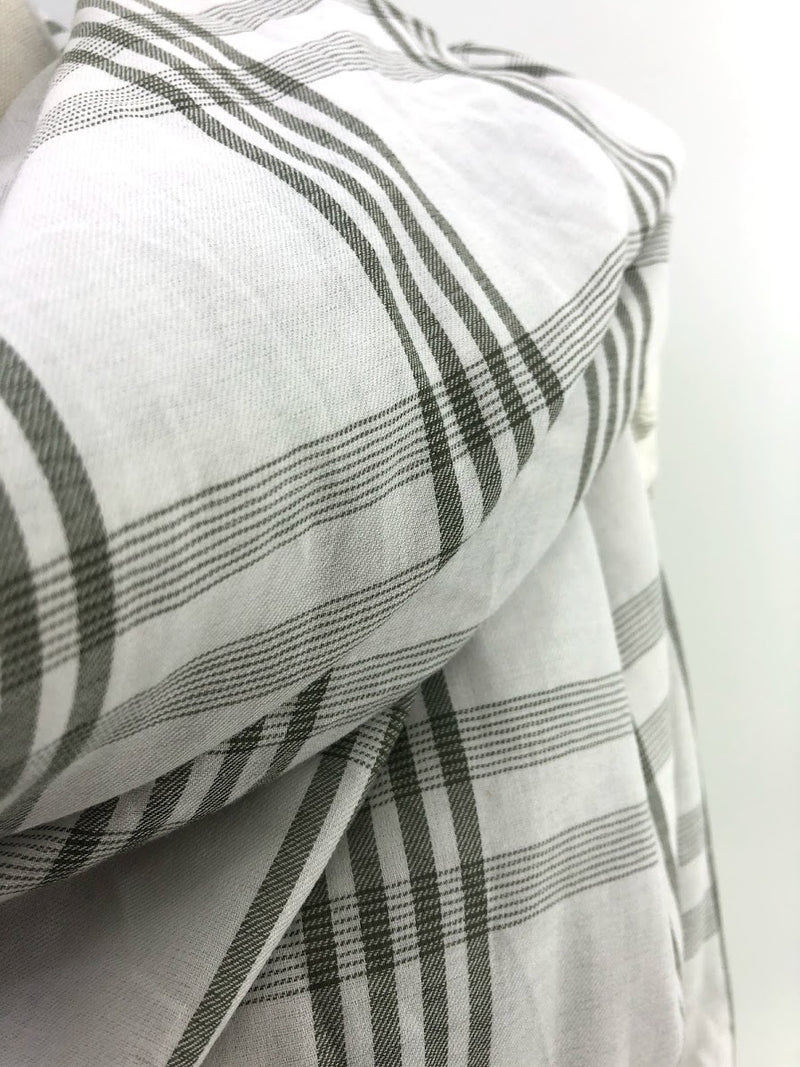 Olive & White Plaid Blanket Scarf with Leather Detail