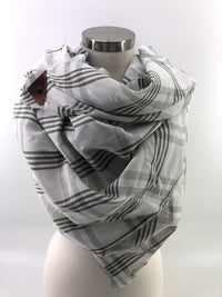 Olive & White Plaid Blanket Scarf with Leather Detail